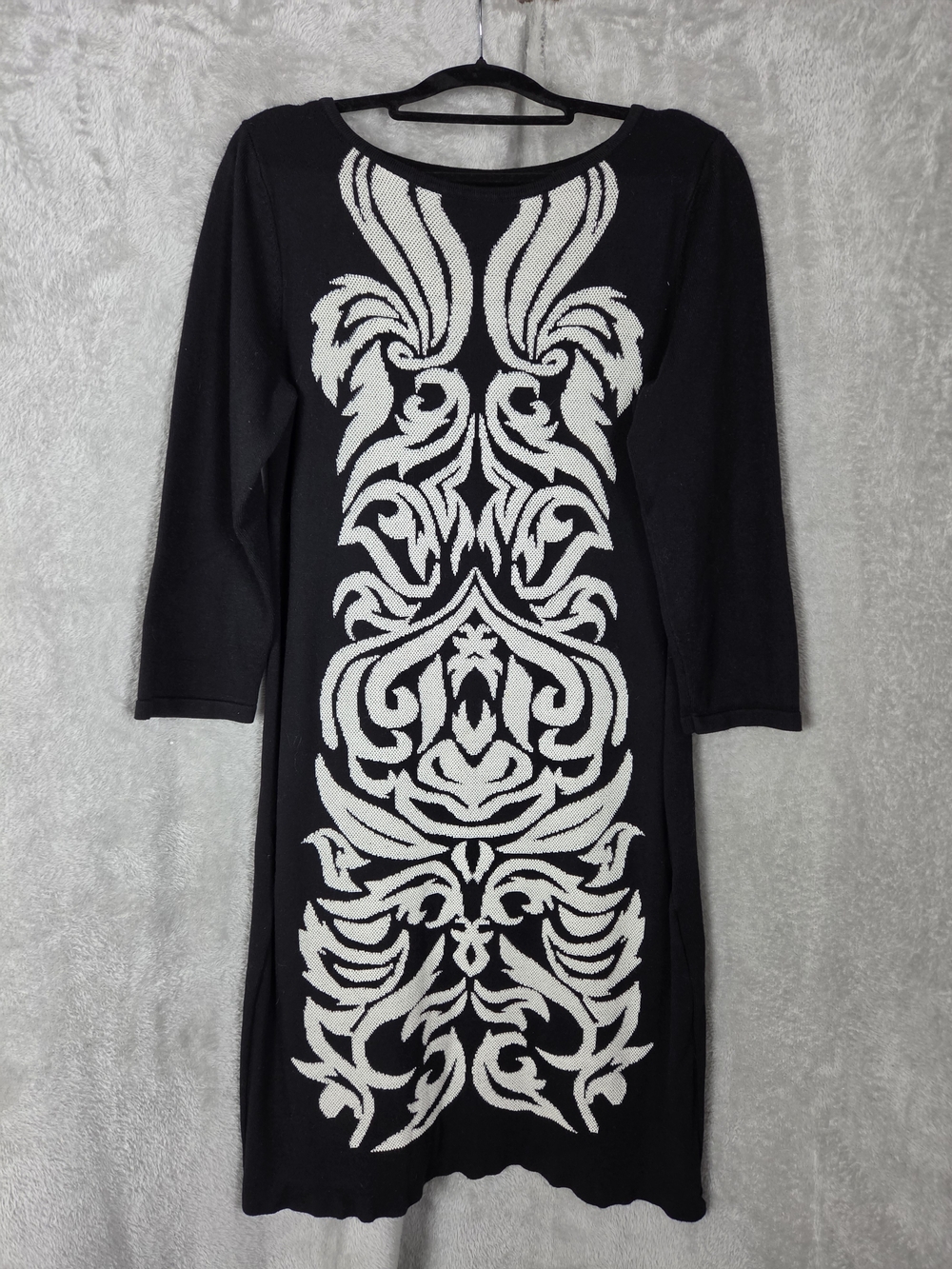 Nine West Black Midi Dress with White Ornate Front Panel